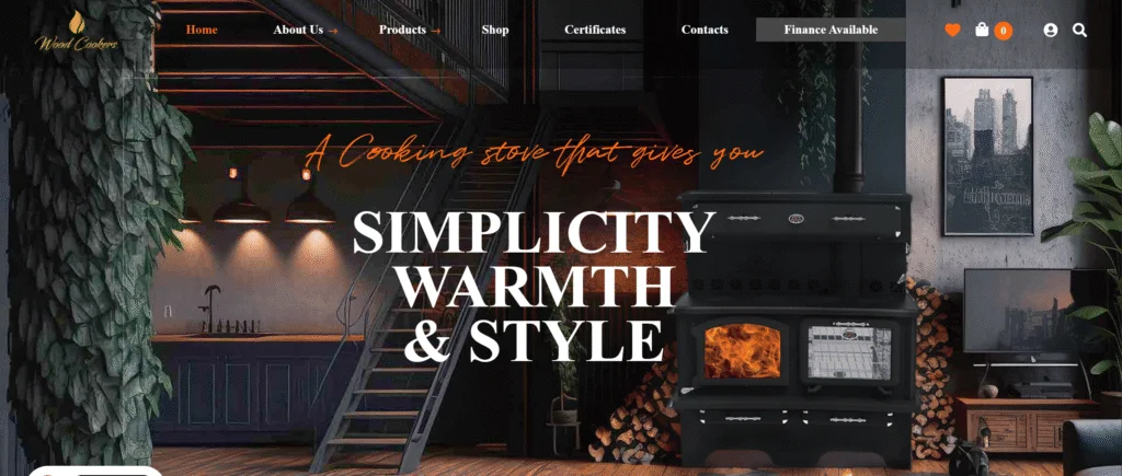 Wood Cookers homepage screenshot - responsive web design portfolio